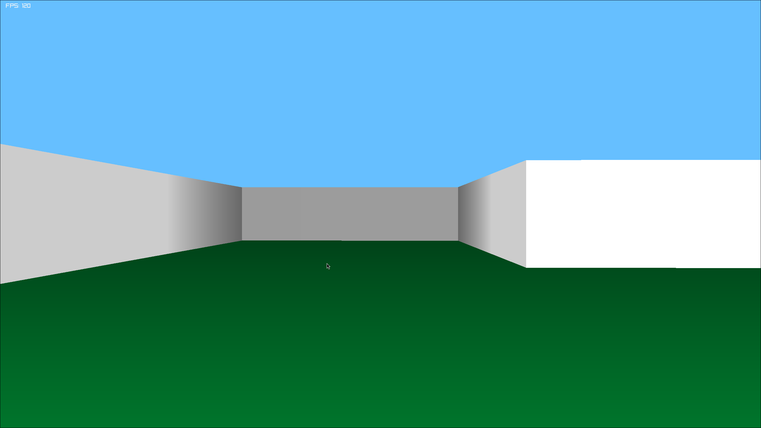 Screenshot of engine - far away objects and floor appear darker.